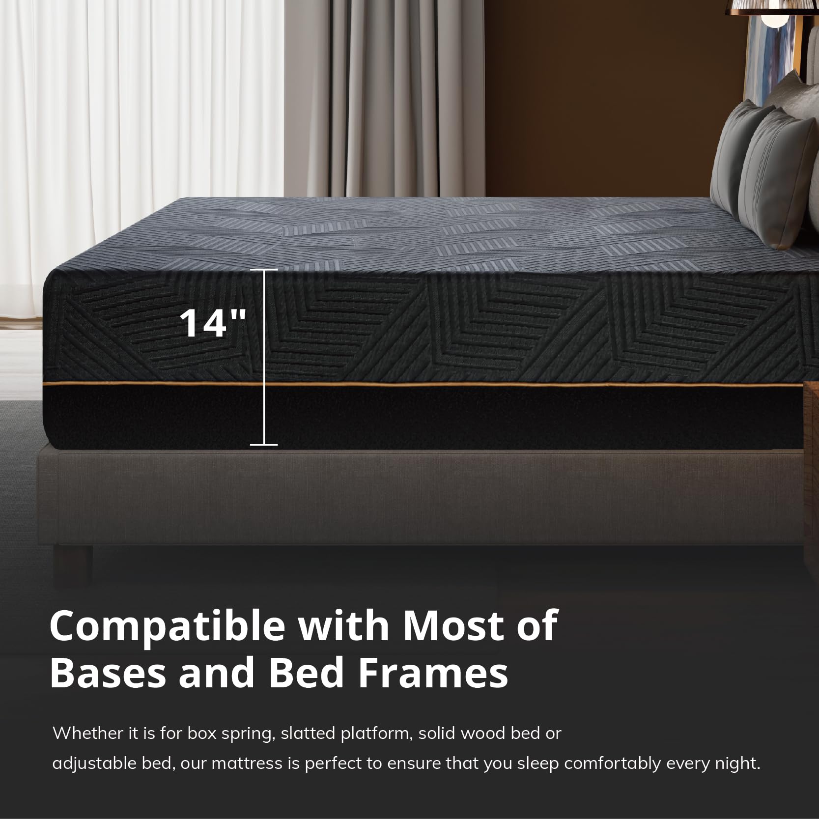 14 Inch Queen Memory Foam Mattress for Back Pain, Cooling Copper Gel Bed in a Box