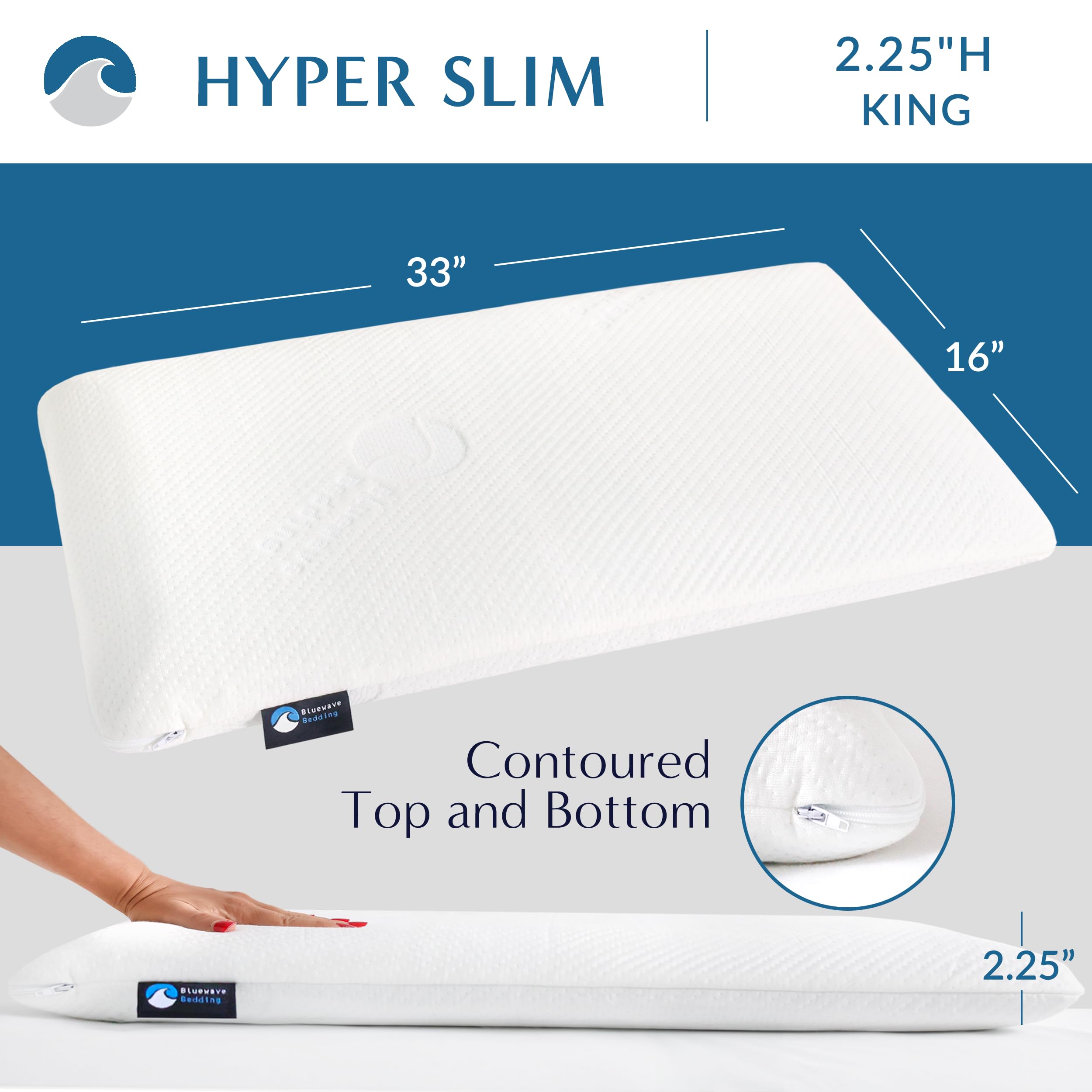 Bedding Ultra Slim Max Cool CarbonBlue Gel Memory Foam Pillow for Stomach and Back Sleepers