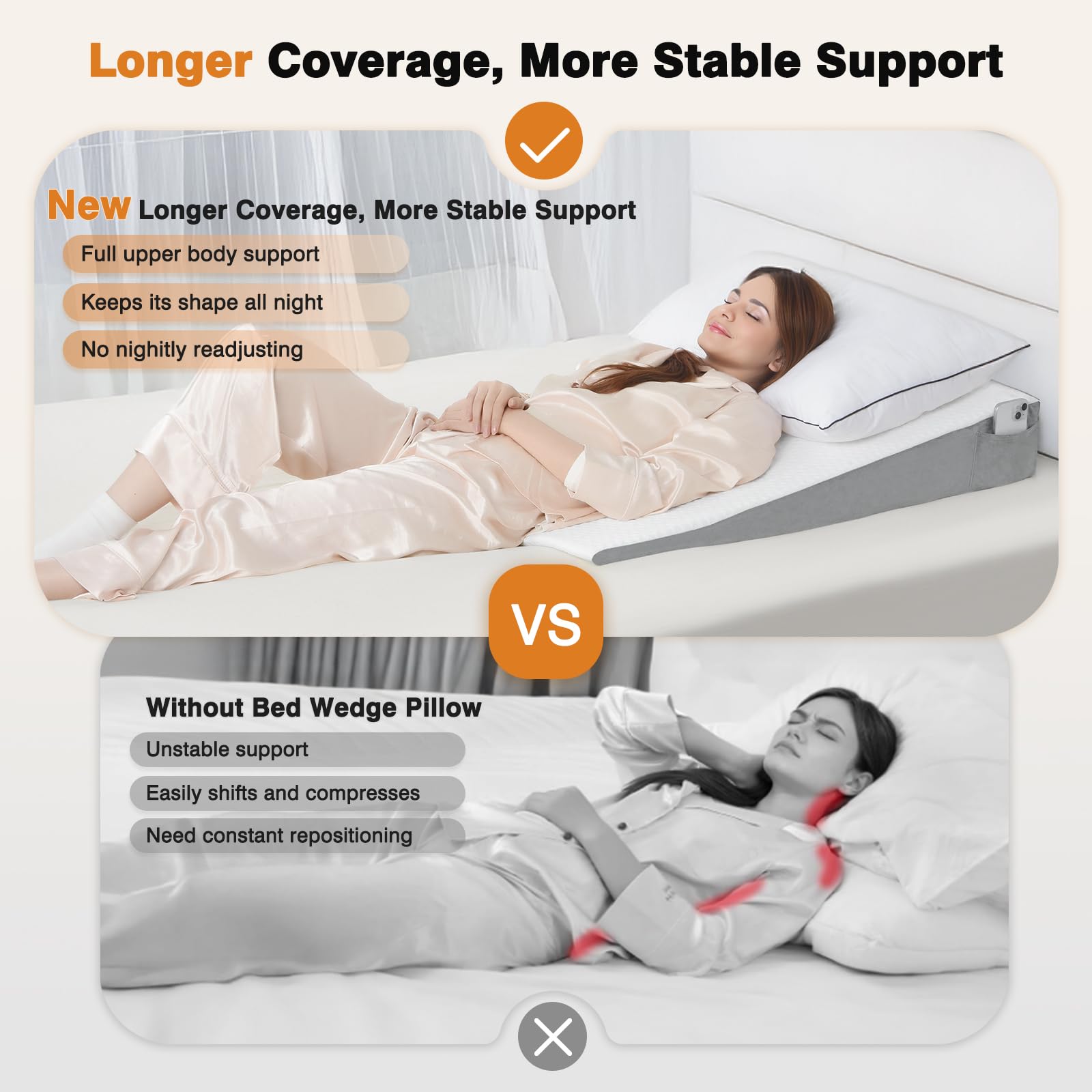 34" Extra-Long Wedge Pillow, Back & Arm Support, Bed Wedge
