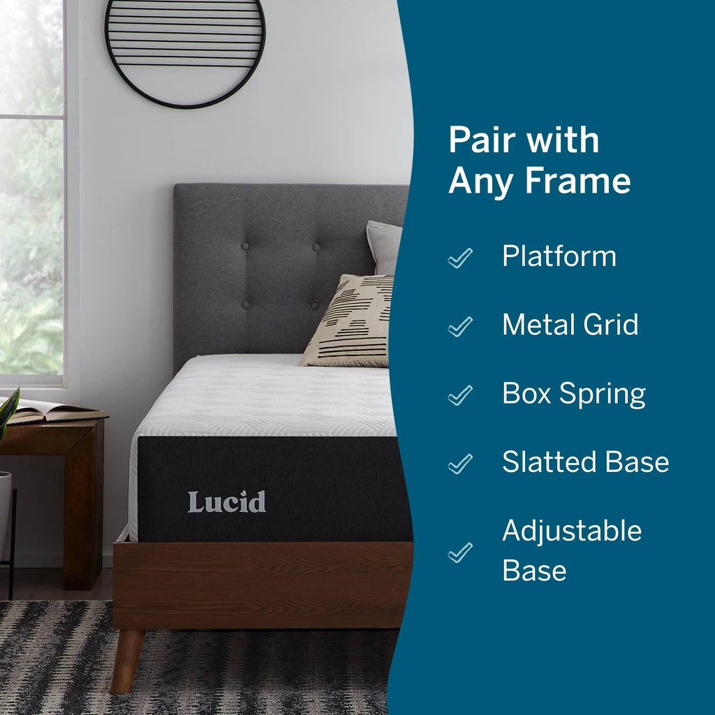 Lucid 8 Inch Memory Foam Mattress - Medium Firm Feel - Infused with Refreshing Bamboo Charcoal and Cooling Gel - Bed in a Box