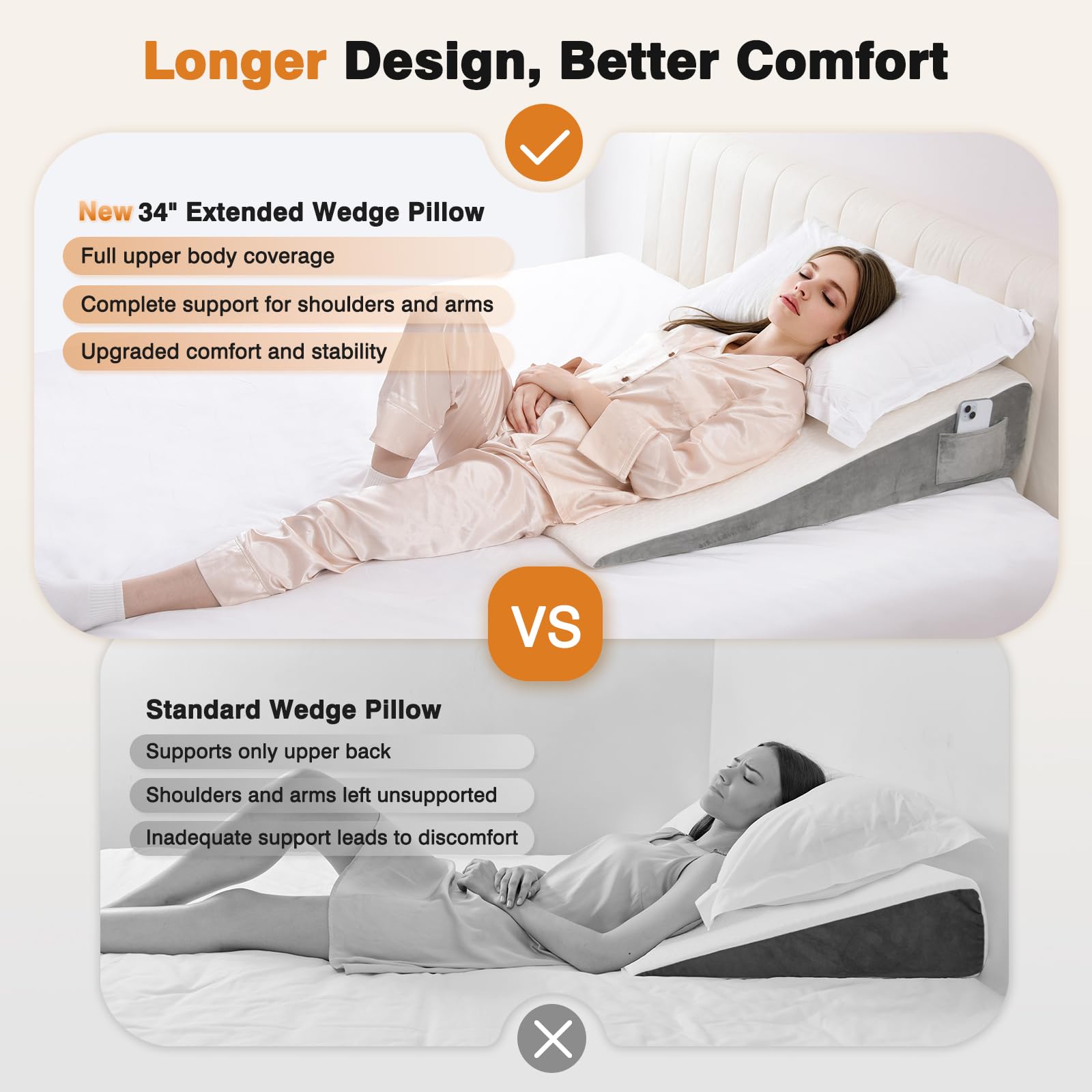 34" Extra-Long Wedge Pillow, Back & Arm Support, Bed Wedge
