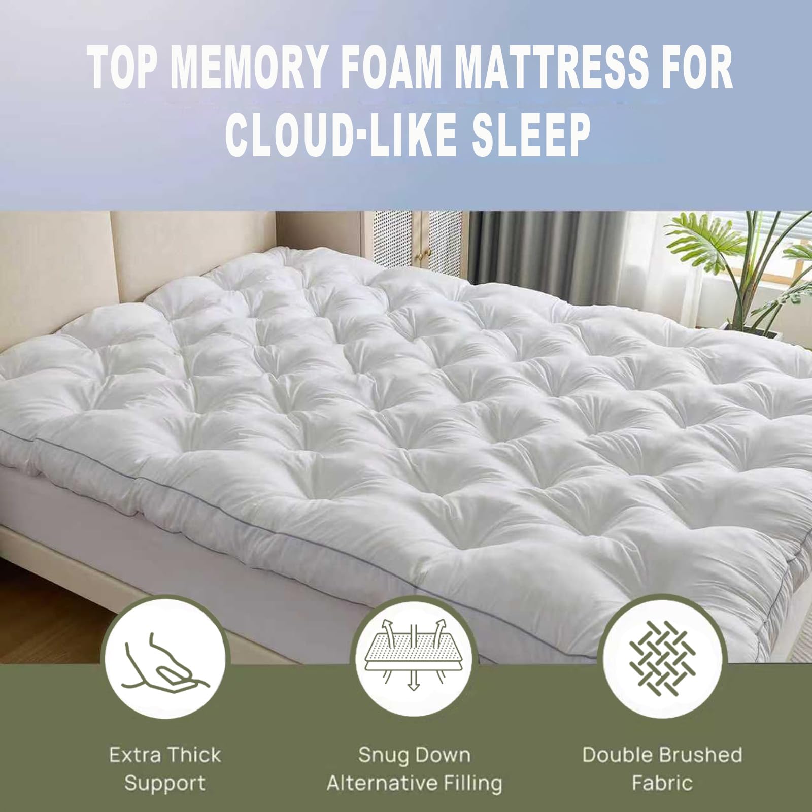 5 Inch Memory Foam Mattress Topper Full for Back Pain Relief, Extra Thick Gel Memory Foam Bed Topper