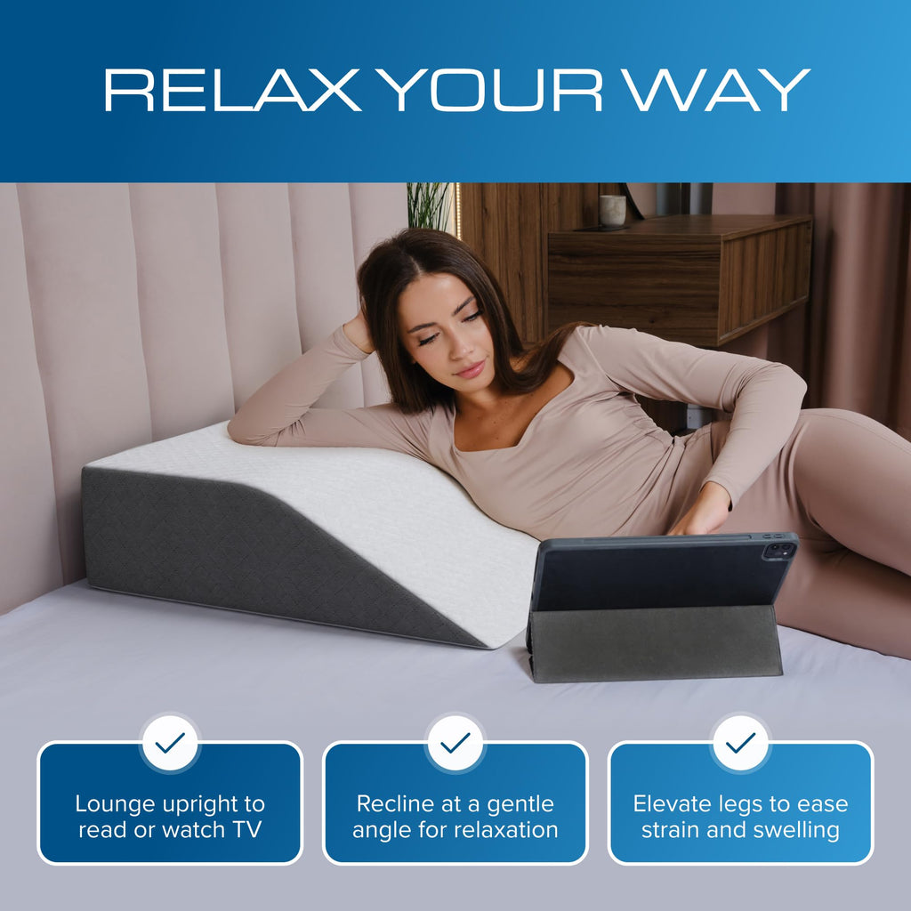 Kolbs Bed Wedge Pillow for Sleep Apnea, FSA Eligible Acid Reflux, and Back Pain Relief, with Chic Jacquard Cover - Headboard Wedges for Sleeping (Standard Width 7.5" Height)
