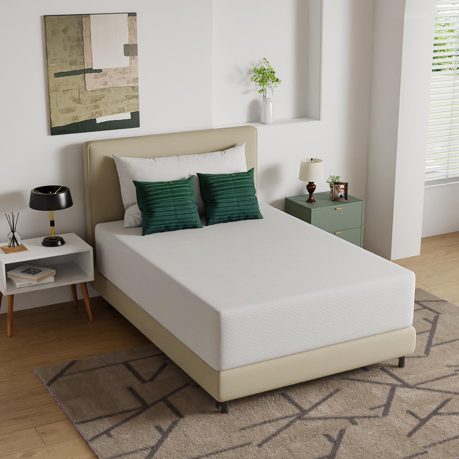 Gel Memory Foam Mattress | White | Bed in a Box,Pressure Relief, Cooling Ventilated Foam