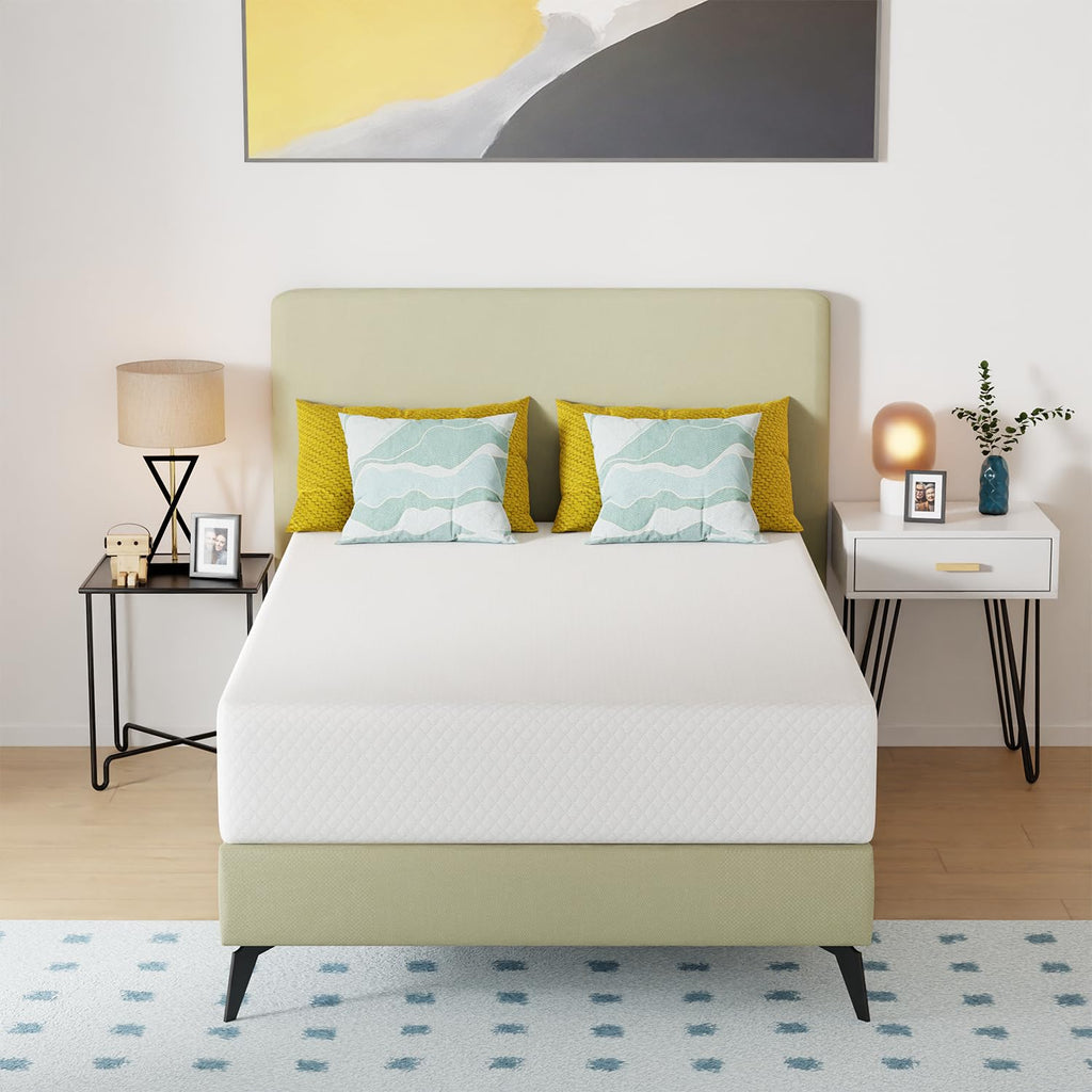 Gel Memory Foam Mattress | White | Bed in a Box,Pressure Relief, Cooling Ventilated Foam