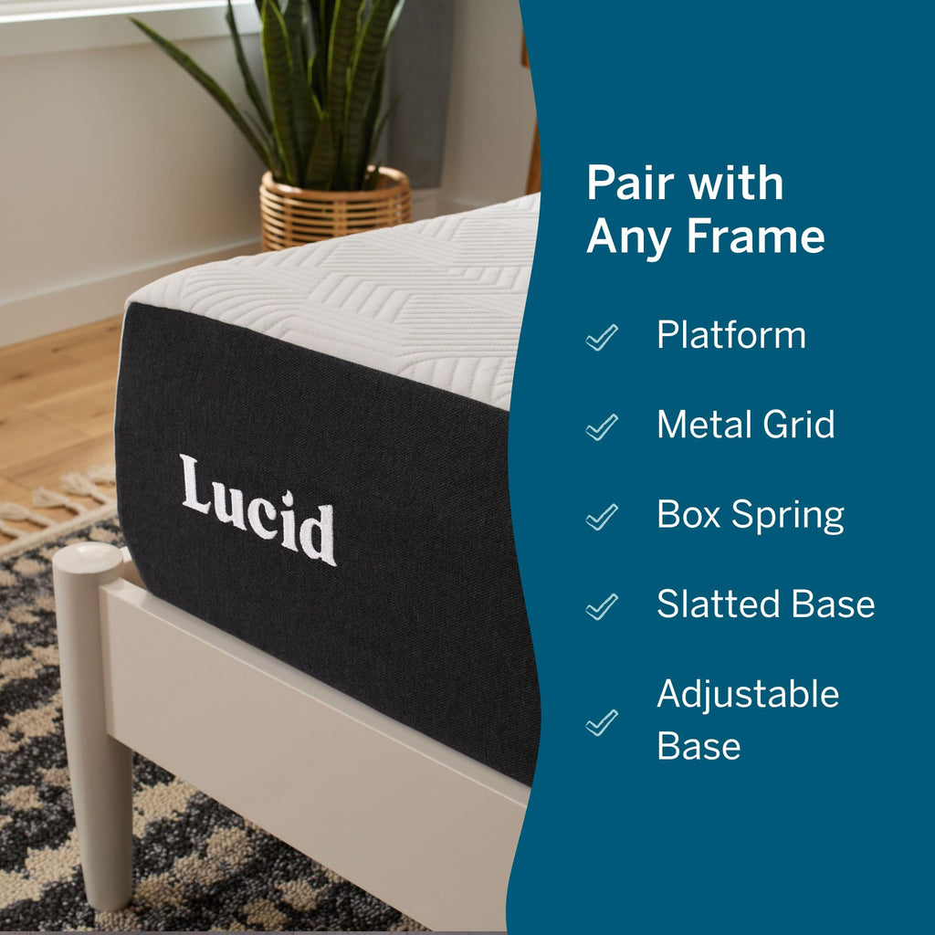 Lucid 8 Inch Memory Foam Mattress - Medium Firm Feel - Infused with Refreshing Bamboo Charcoal and Cooling Gel - Bed in a Box