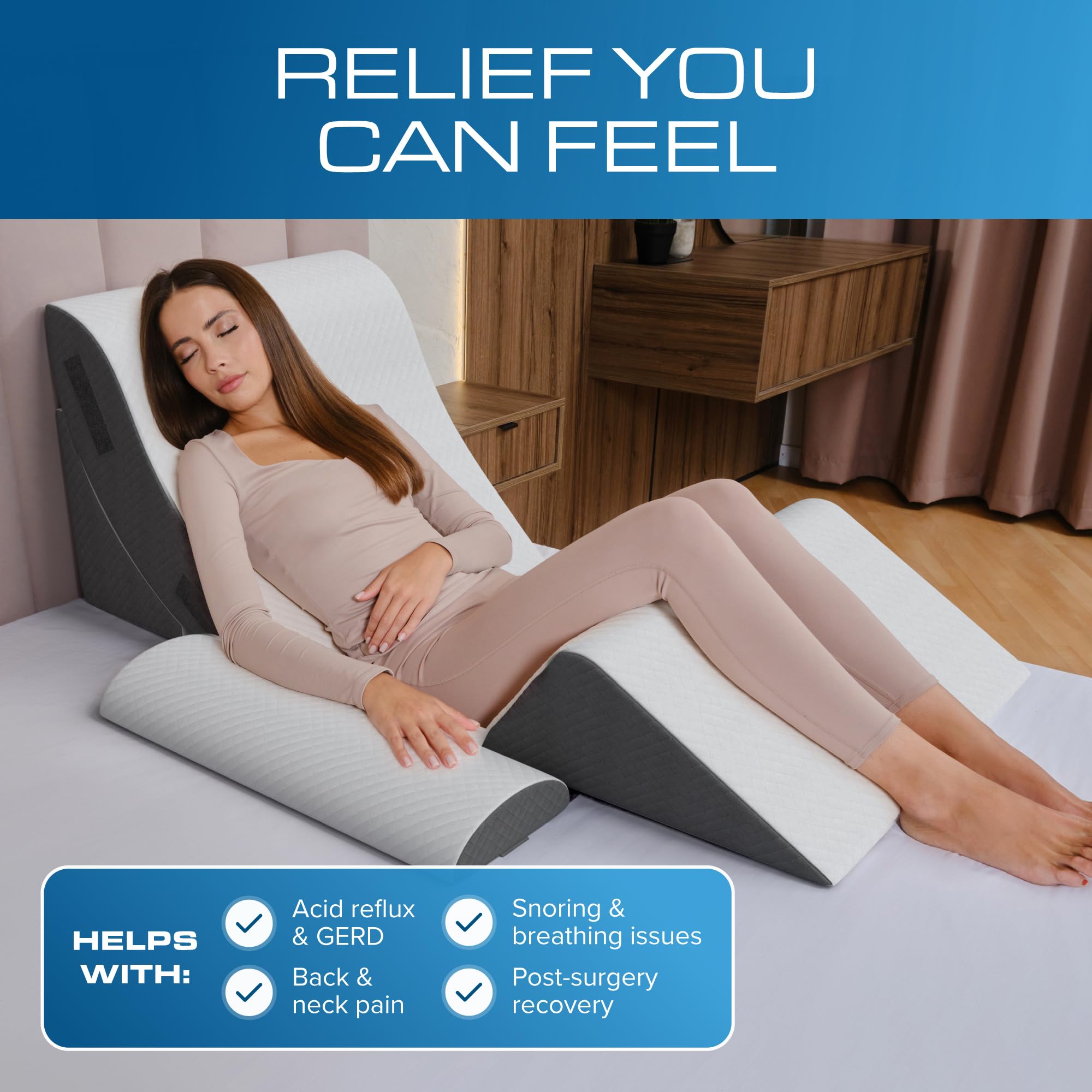 Kolbs Bed Wedge Pillow for Sleep Apnea, FSA Eligible Acid Reflux, and Back Pain Relief, with Chic Jacquard Cover - Headboard Wedges for Sleeping (Standard Width 7.5" Height)