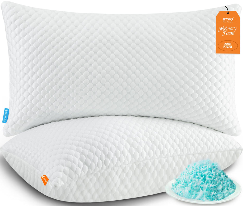 Cooling Pillows Queen Size Set of 2, Memory Foam Pillows with Zipper