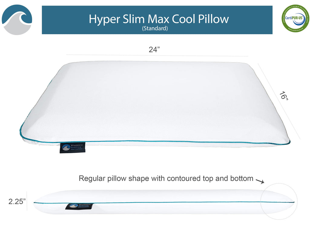Bedding Ultra Slim Max Cool CarbonBlue Gel Memory Foam Pillow for Stomach and Back Sleepers