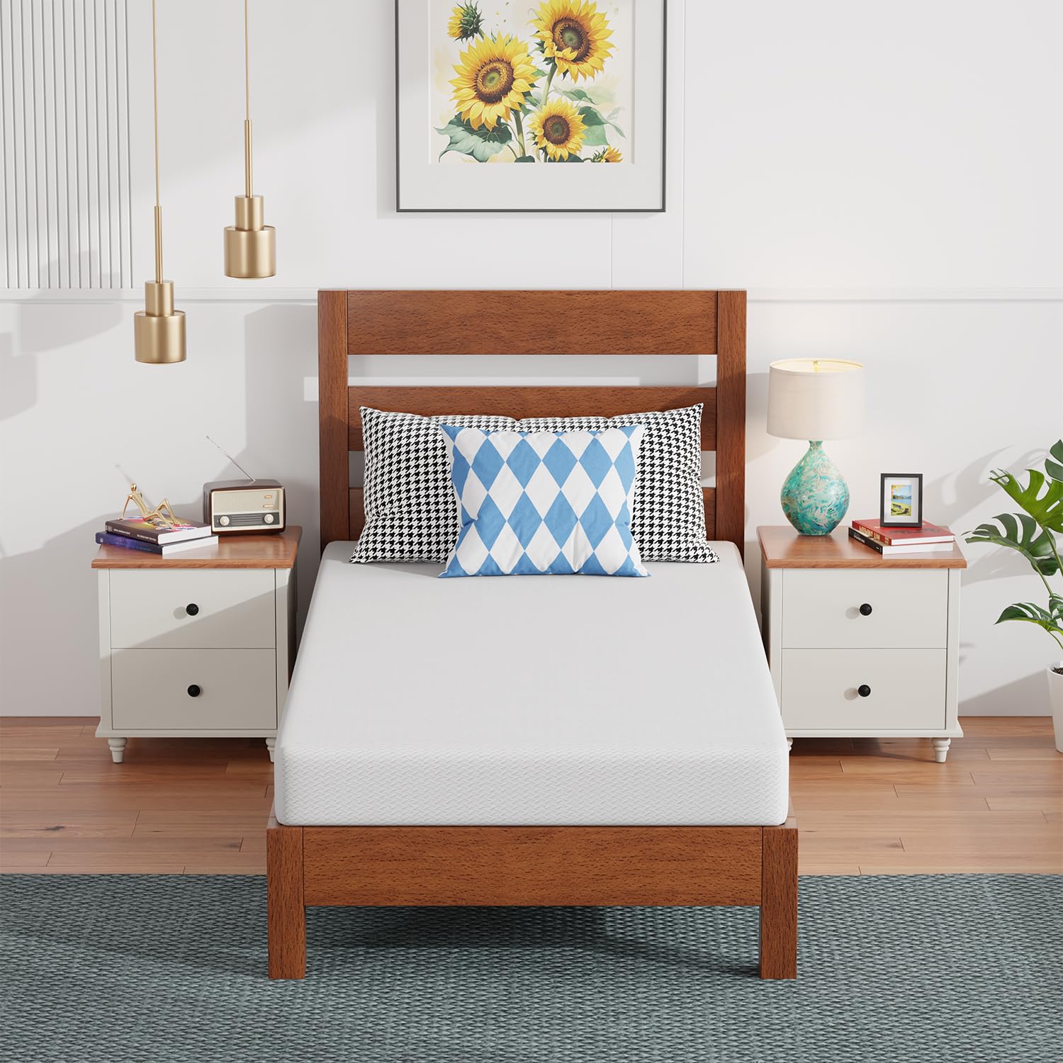 Gel Memory Foam Mattress | White | Bed in a Box,Pressure Relief, Cooling Ventilated Foam