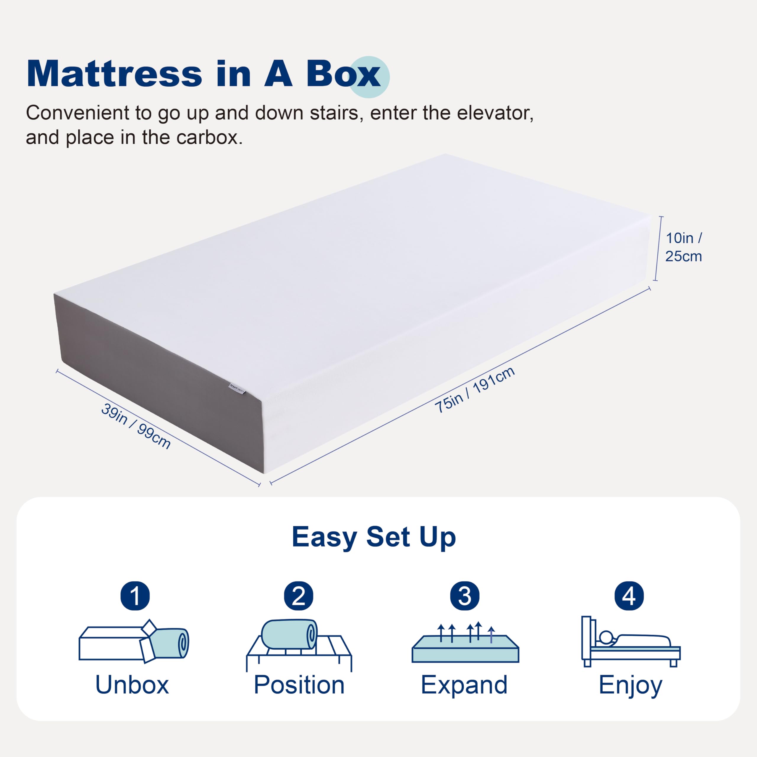 Memory Foam Mattress, Soft Plush Feel, Breathable, 12 Inch, Queen, White/Grey