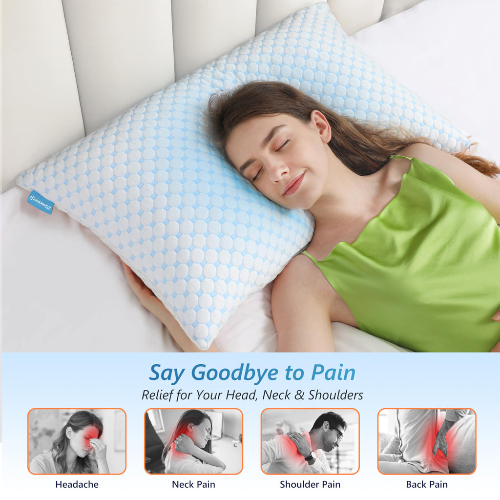 Cooling Pillows Queen Size Set of 2, Memory Foam Pillows with Zipper