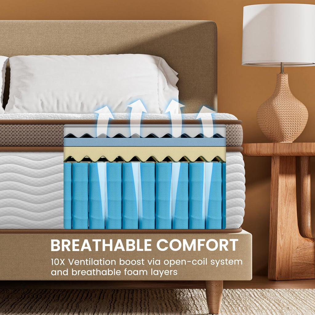 Queen Mattress 14 Inch - Firm Hybrid Mattress with Orthopedic Spinal Support for Back Pain