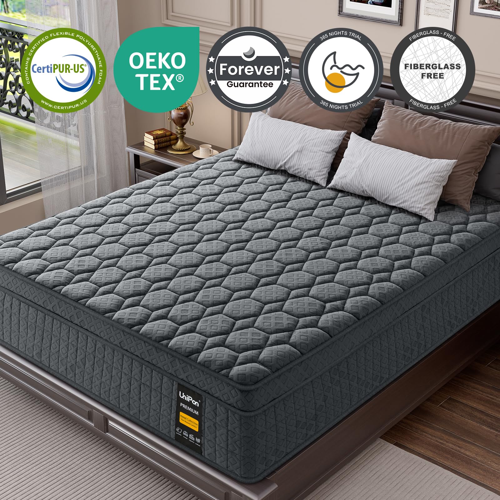 Firm Queen Size Mattress, 14 inch Hybrid Mattress in a Box with Extra Back and Lumbar Hip