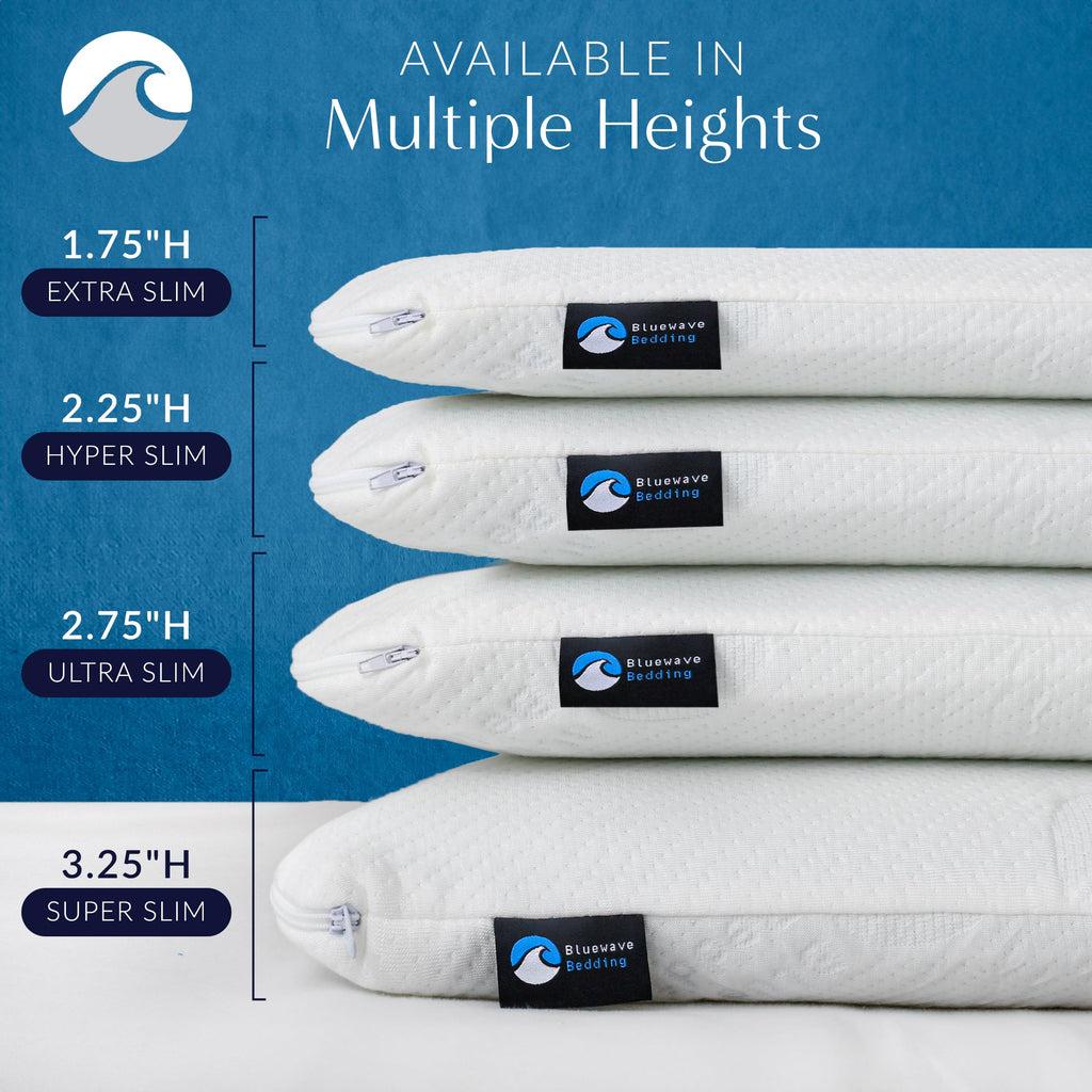 Bedding Ultra Slim Max Cool CarbonBlue Gel Memory Foam Pillow for Stomach and Back Sleepers