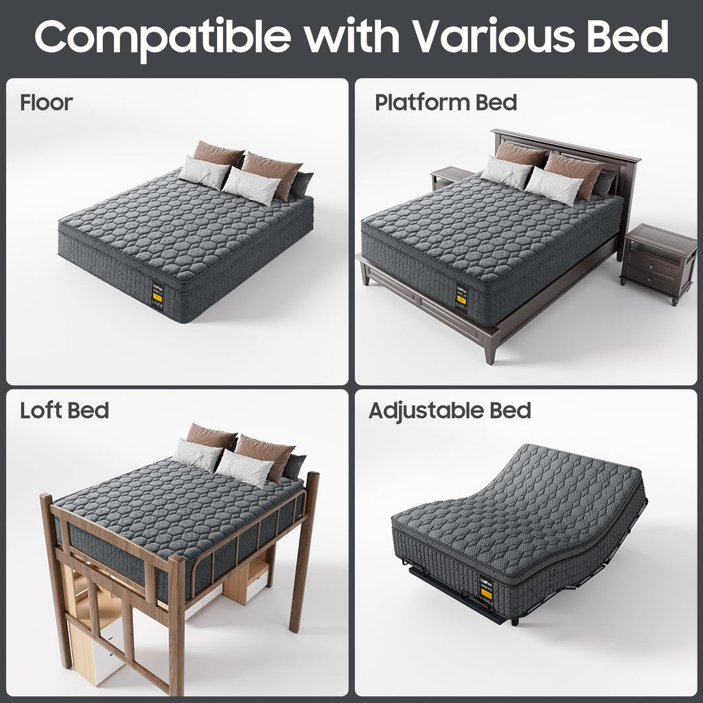 Firm Queen Size Mattress, 14 inch Hybrid Mattress in a Box with Extra Back and Lumbar Hip