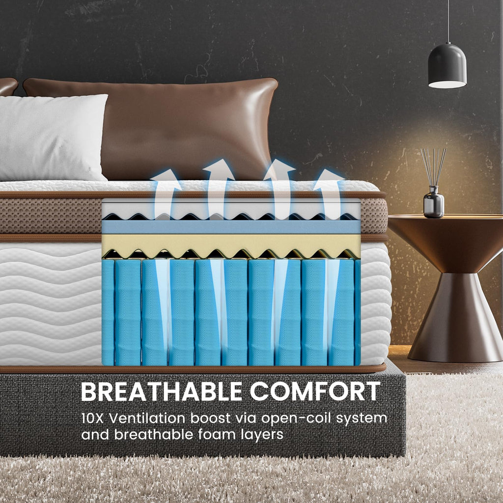 Queen Mattress 14 Inch - Firm Hybrid Mattress with Orthopedic Spinal Support for Back Pain