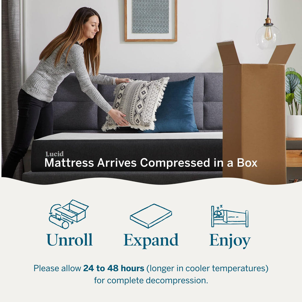 Lucid 8 Inch Memory Foam Mattress - Medium Firm Feel - Infused with Refreshing Bamboo Charcoal and Cooling Gel - Bed in a Box