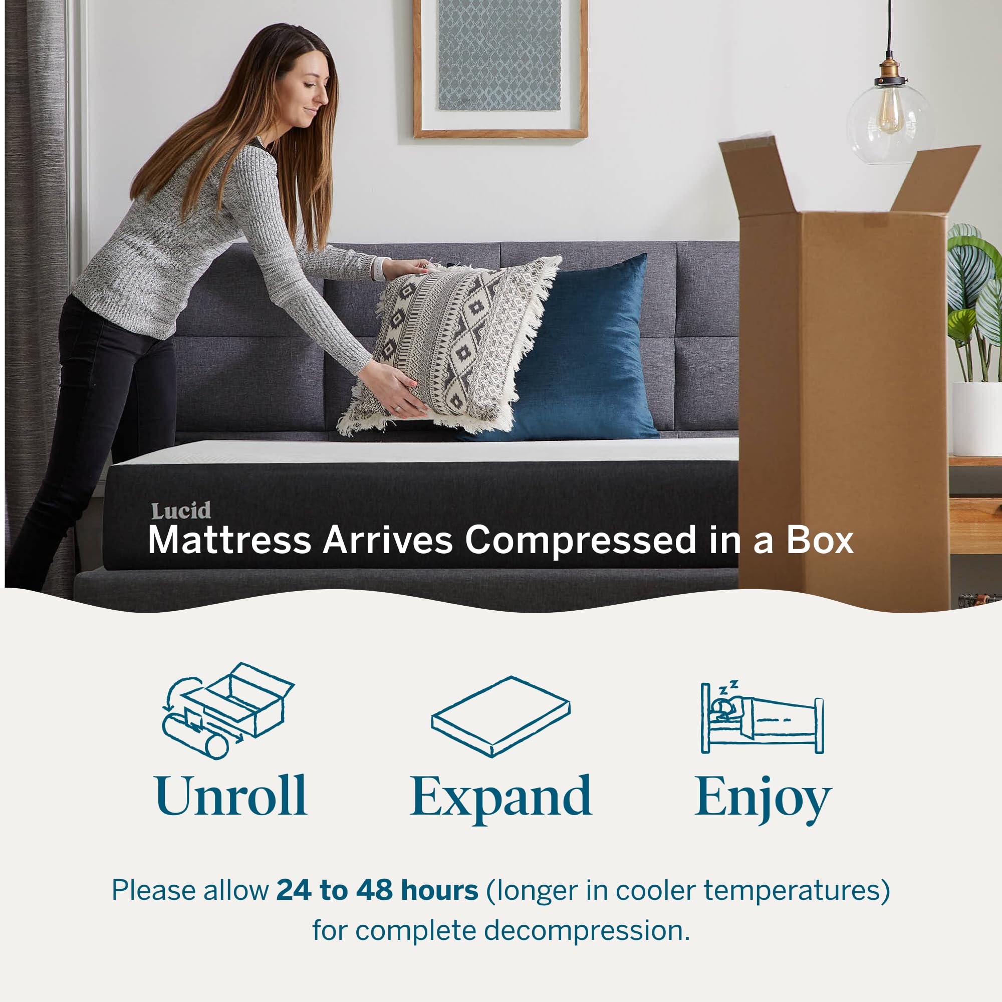 Lucid 8 Inch Memory Foam Mattress - Medium Firm Feel - Infused with Refreshing Bamboo Charcoal and Cooling Gel - Bed in a Box