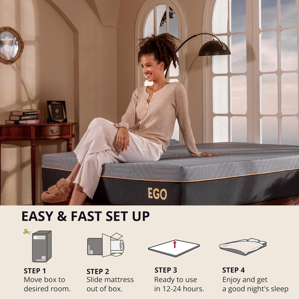 14 Inch Queen Memory Foam Mattress for Back Pain, Cooling Copper Gel Bed in a Box