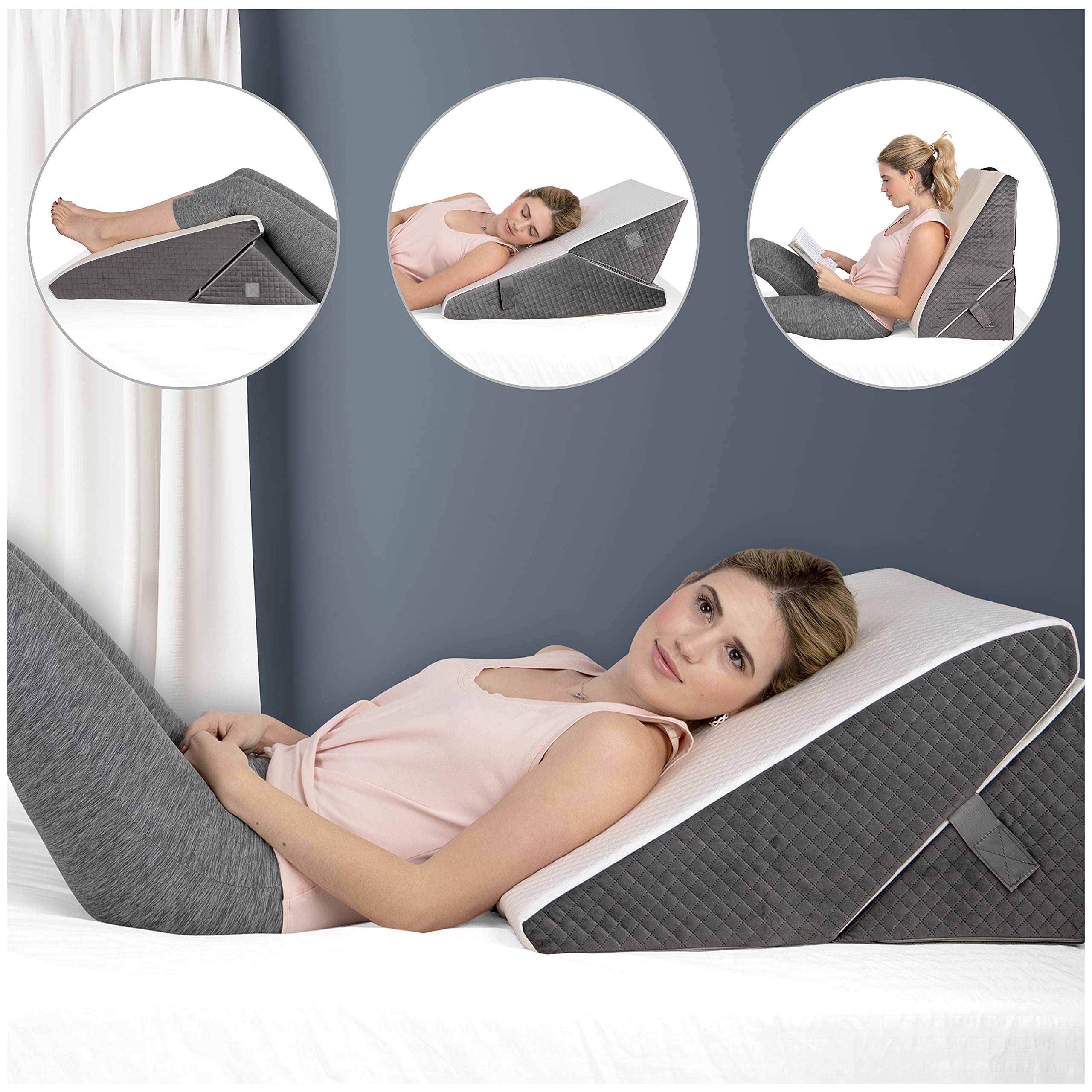 Kolbs Bed Wedge Pillow for Sleep Apnea, FSA Eligible Acid Reflux, and Back Pain Relief, with Chic Jacquard Cover - Headboard Wedges for Sleeping (Standard Width 7.5" Height)
