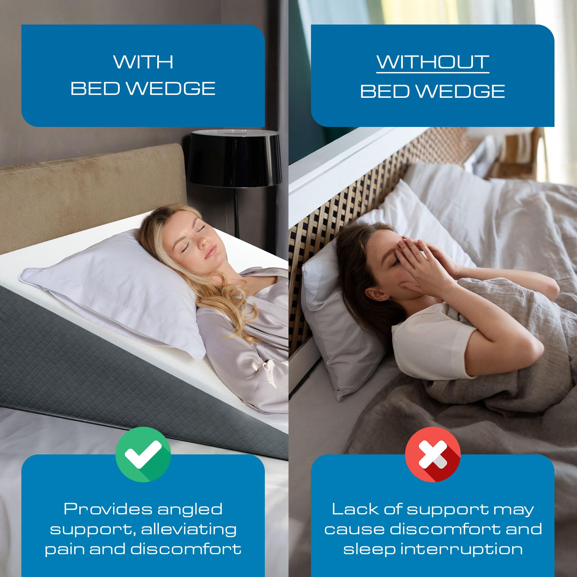Kolbs Bed Wedge Pillow for Sleep Apnea, FSA Eligible Acid Reflux, and Back Pain Relief, with Chic Jacquard Cover - Headboard Wedges for Sleeping (Standard Width 7.5" Height)
