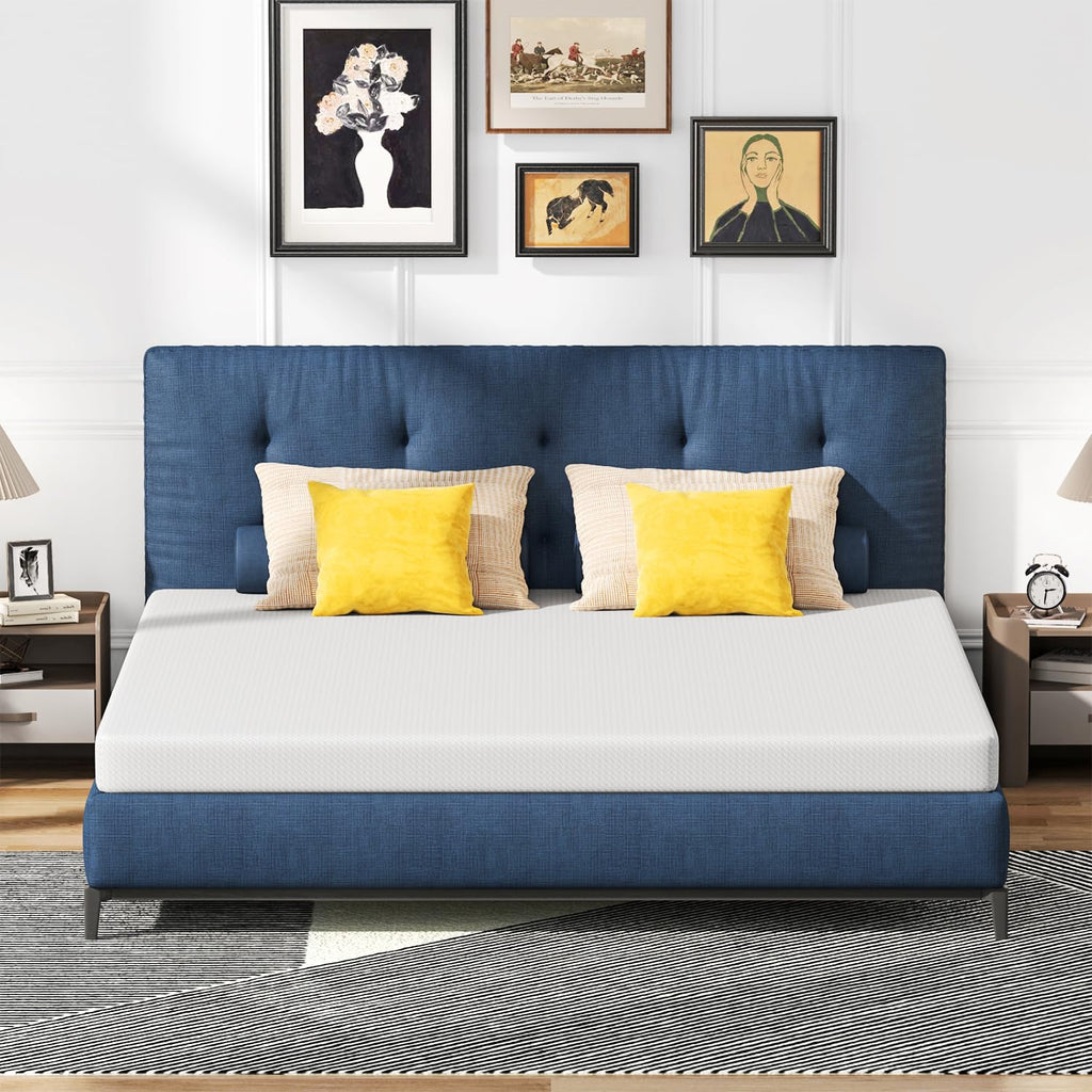 Gel Memory Foam Mattress | White | Bed in a Box,Pressure Relief, Cooling Ventilated Foam