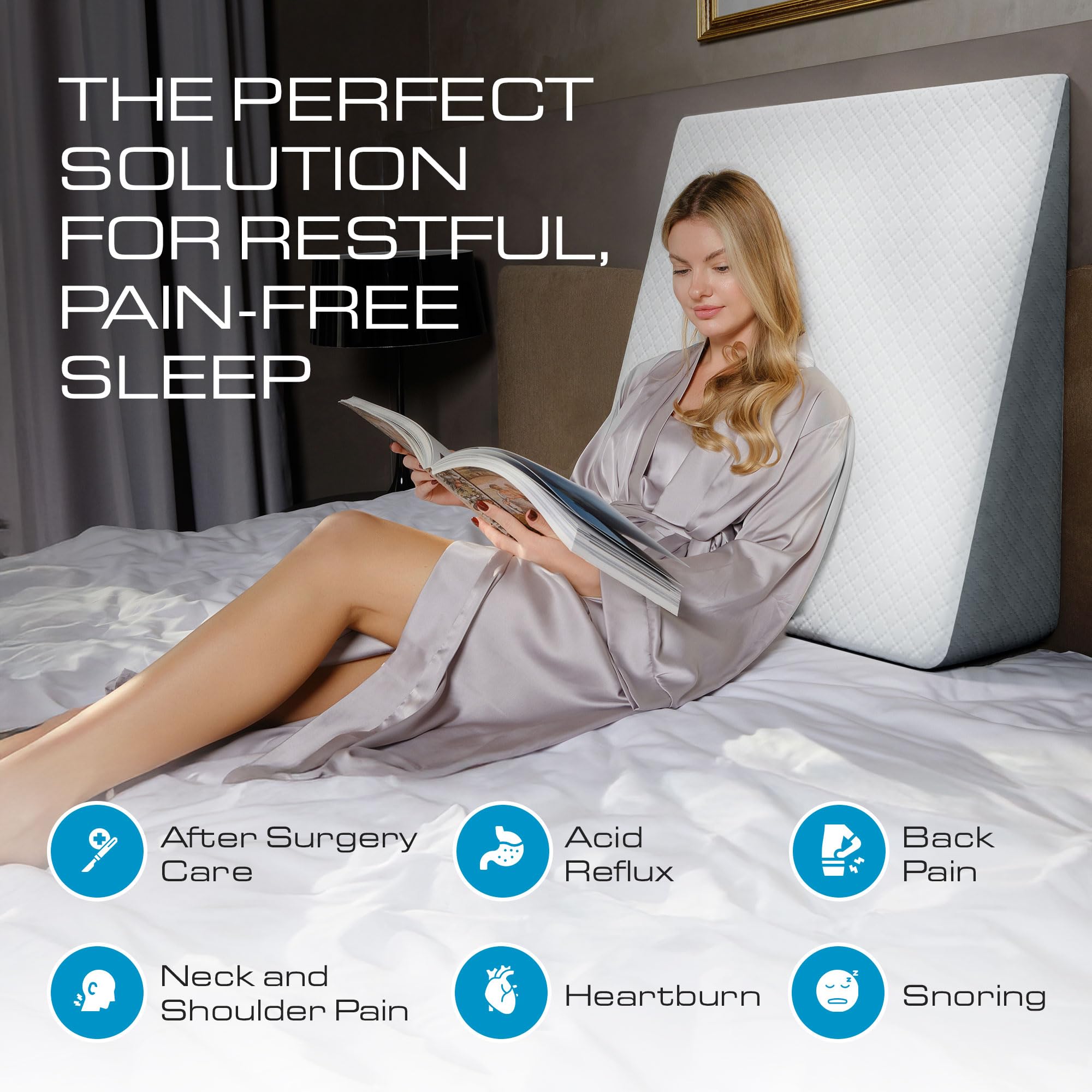 Kolbs Bed Wedge Pillow for Sleep Apnea, FSA Eligible Acid Reflux, and Back Pain Relief, with Chic Jacquard Cover - Headboard Wedges for Sleeping (Standard Width 7.5" Height)
