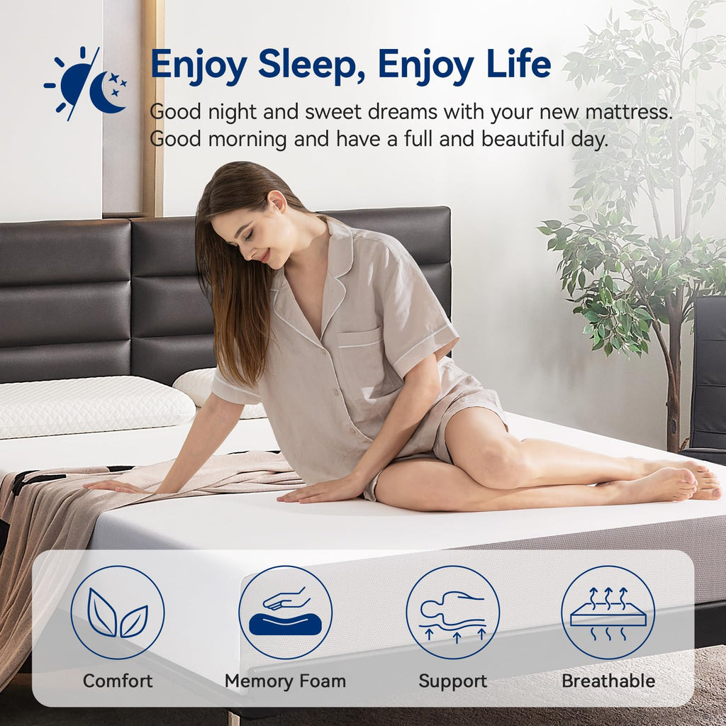 Memory Foam Mattress, Soft Plush Feel, Breathable, 12 Inch, Queen, White/Grey