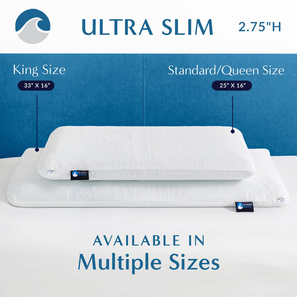 Bedding Ultra Slim Max Cool CarbonBlue Gel Memory Foam Pillow for Stomach and Back Sleepers