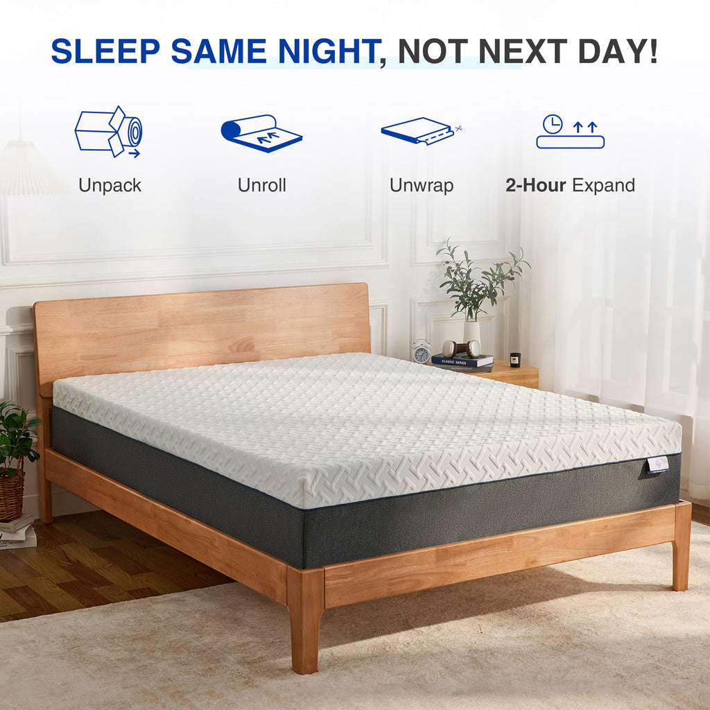 Green Tea Memory Foam Mattress, Full Size Mattress in a Box, Gel Infused Foam for Pressure