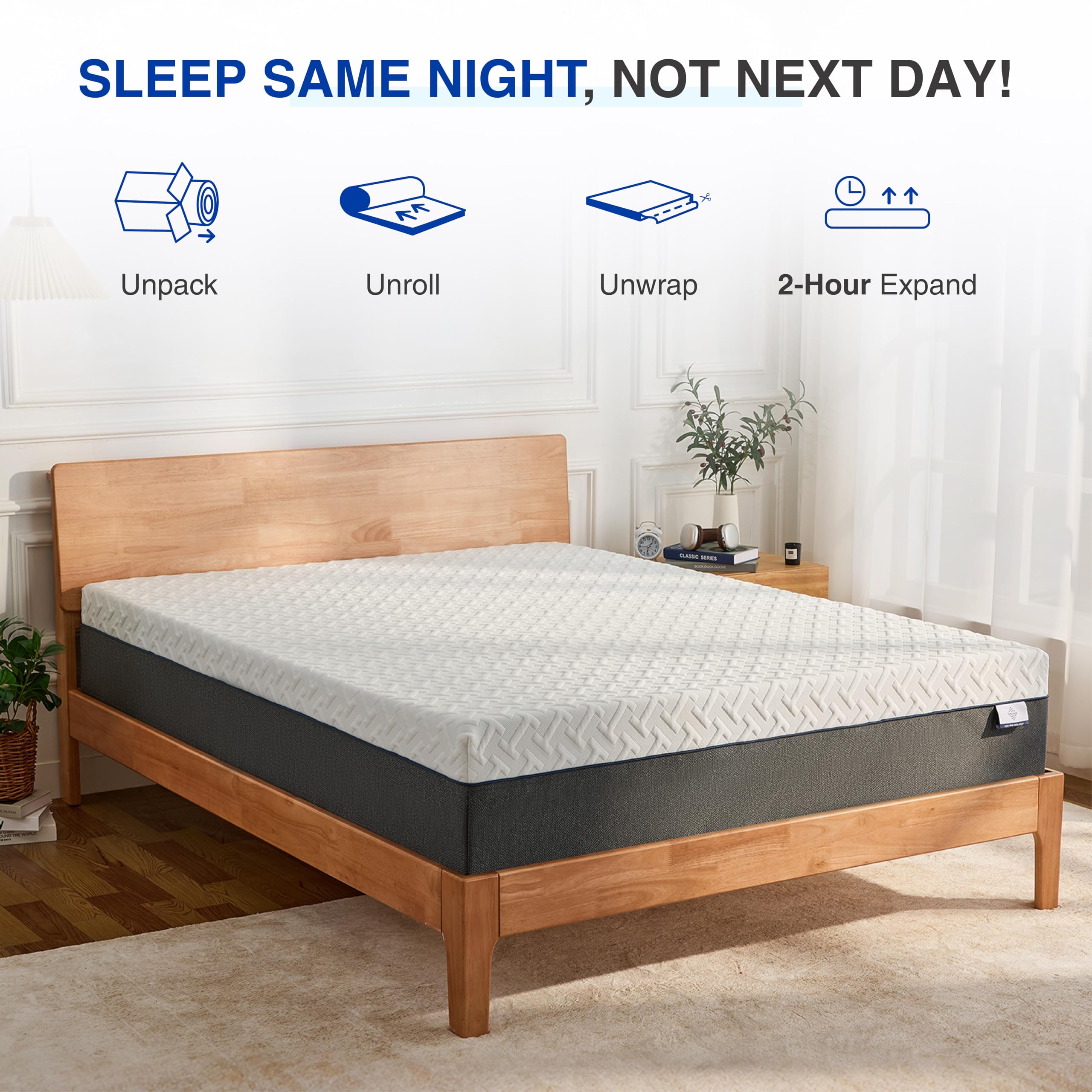 Green Tea Memory Foam Mattress, Full Size Mattress in a Box, Gel Infused Foam for Pressure