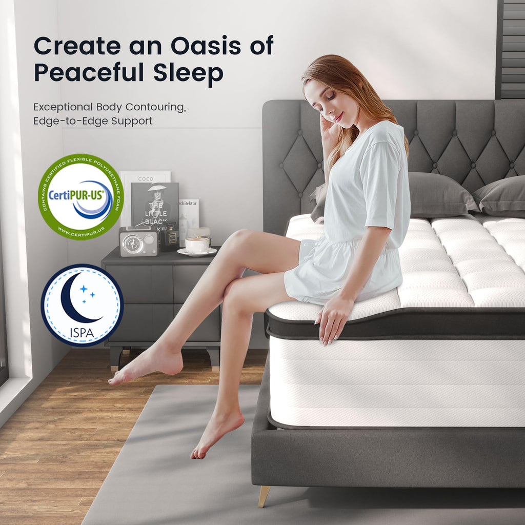 Queen Size Mattresses, 16 Inch Hybrid Queen Mattress in a Box