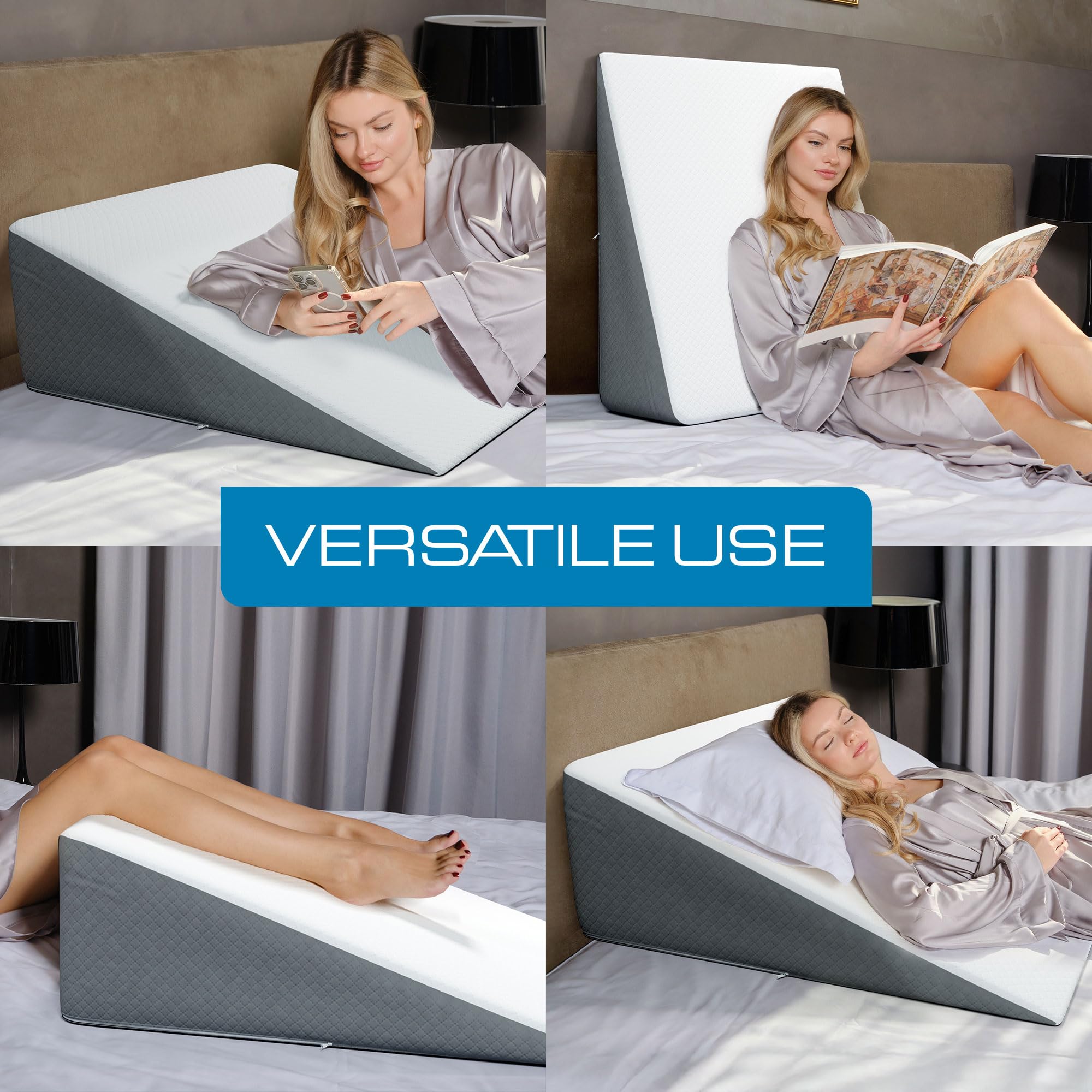 Kolbs Bed Wedge Pillow for Sleep Apnea, FSA Eligible Acid Reflux, and Back Pain Relief, with Chic Jacquard Cover - Headboard Wedges for Sleeping (Standard Width 7.5" Height)