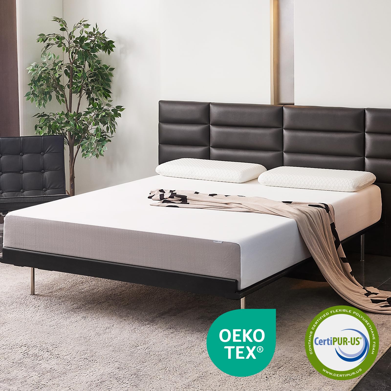 Memory Foam Mattress, Soft Plush Feel, Breathable, 12 Inch, Queen, White/Grey