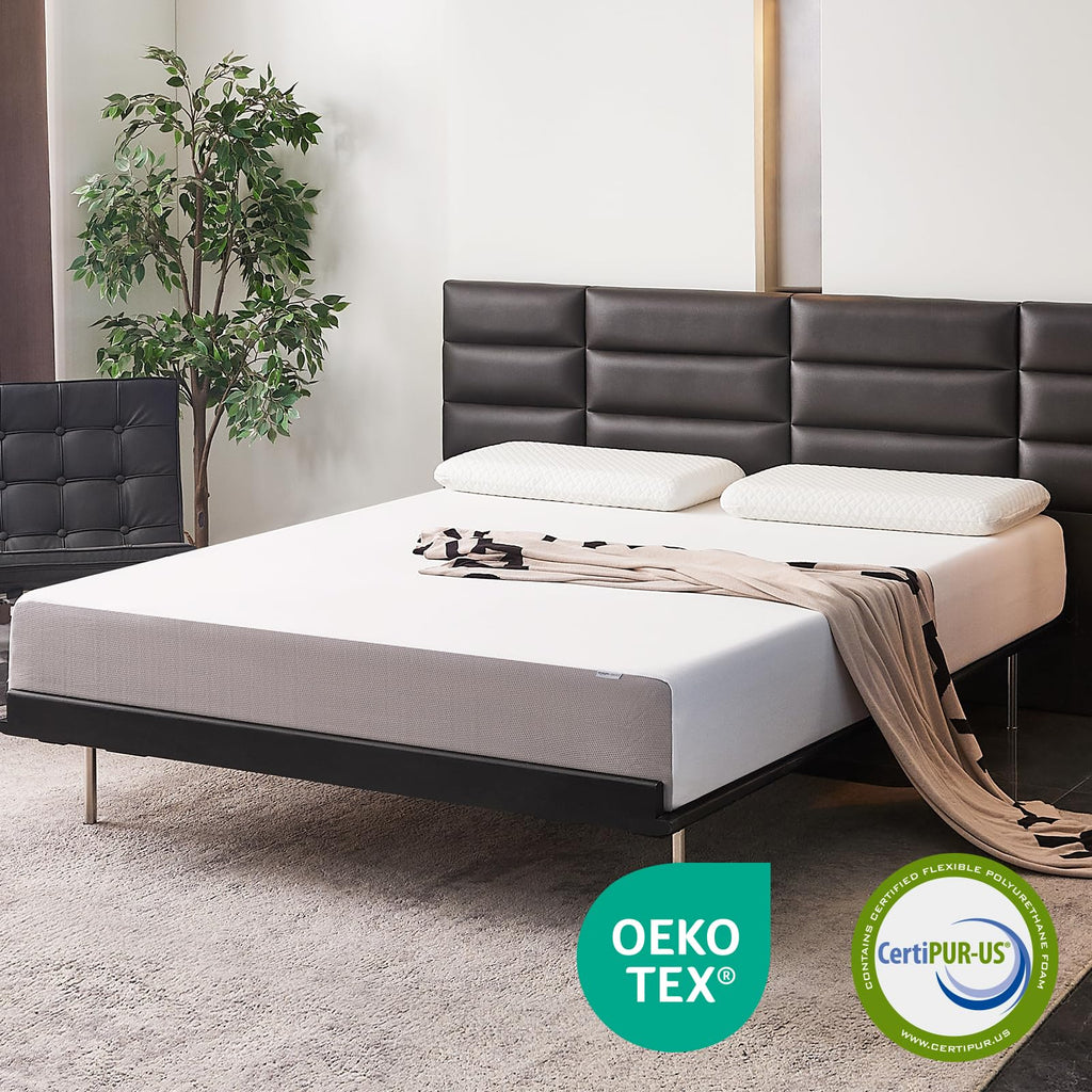 Memory Foam Mattress, Soft Plush Feel, Breathable, 12 Inch, Queen, White/Grey