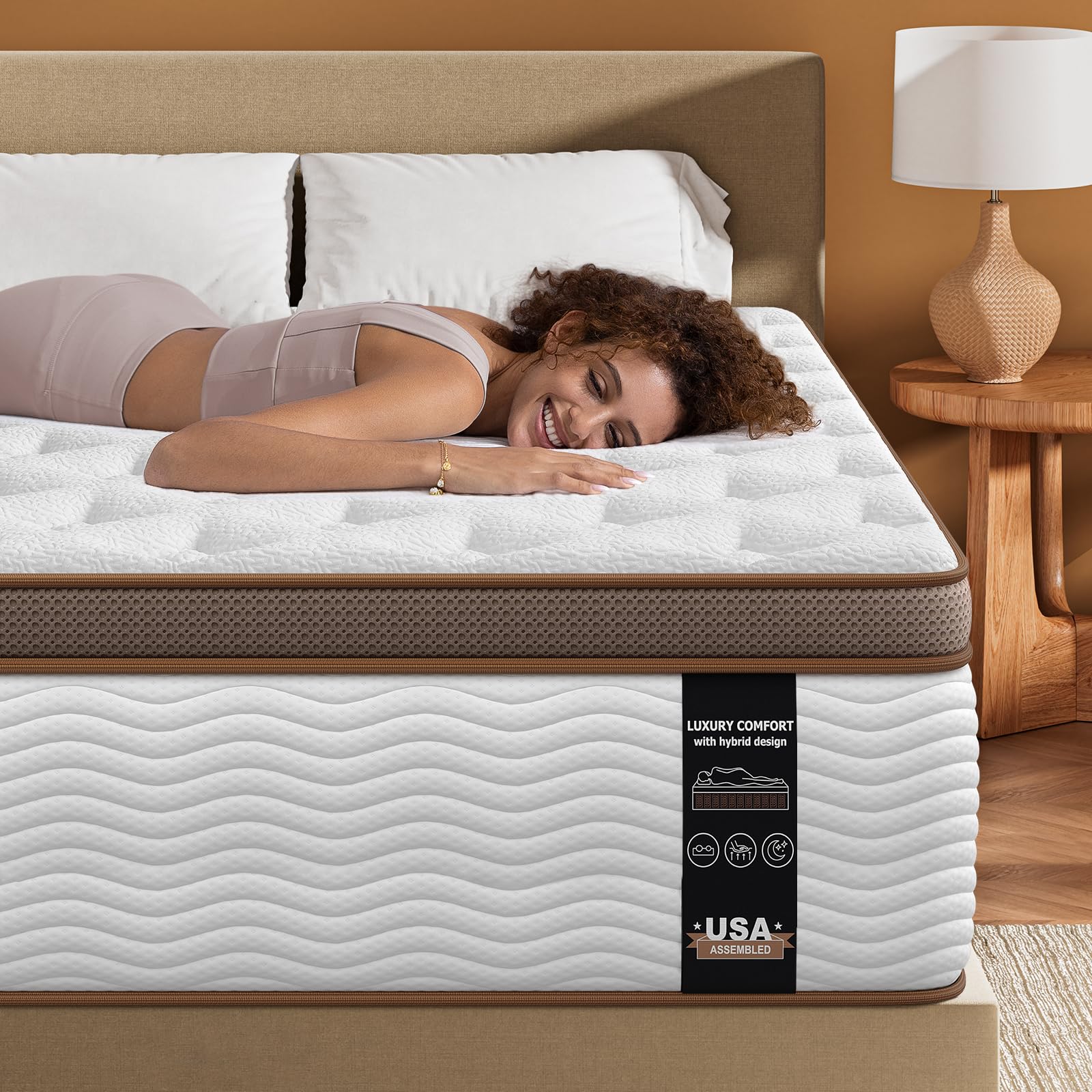 Queen Mattress 14 Inch - Firm Hybrid Mattress with Orthopedic Spinal Support for Back Pain