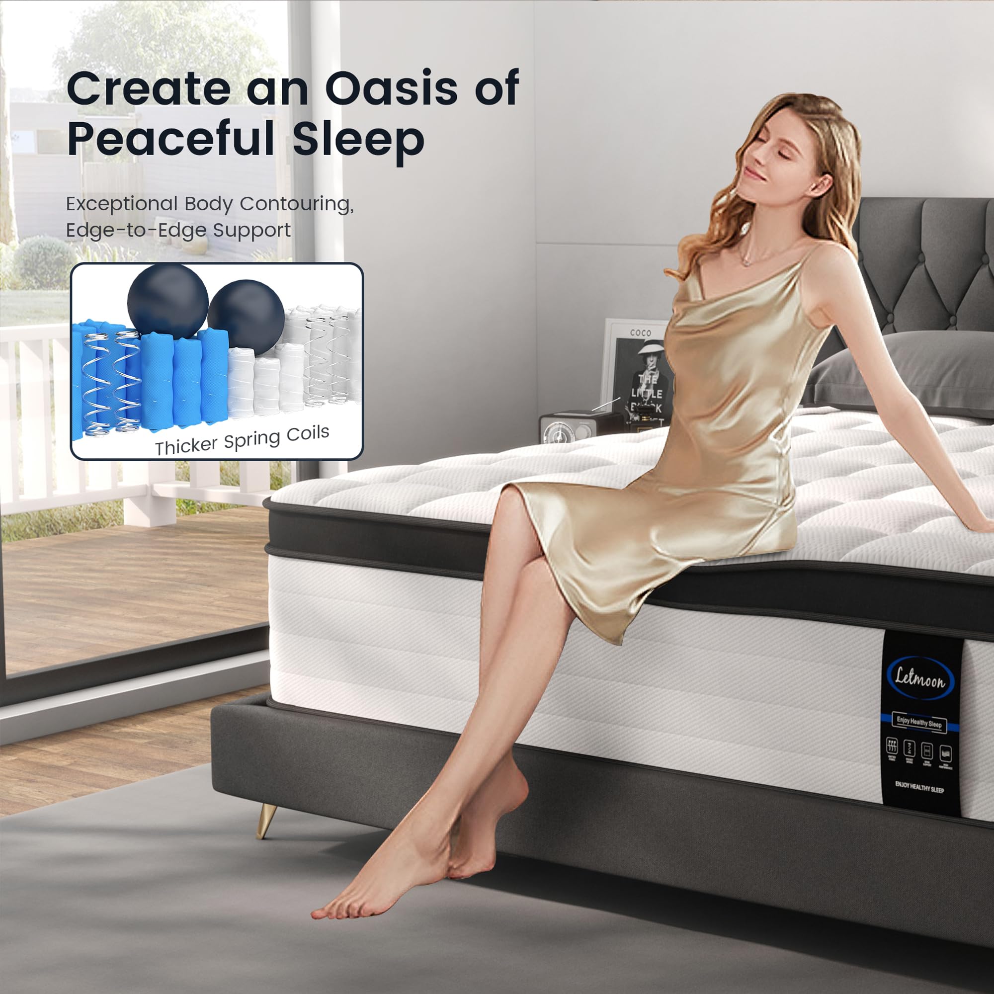 Queen Size Mattresses, 16 Inch Hybrid Queen Mattress in a Box