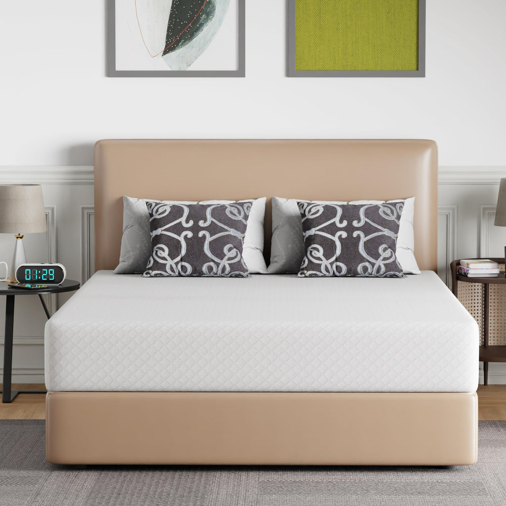 Gel Memory Foam Mattress | White | Bed in a Box,Pressure Relief, Cooling Ventilated Foam