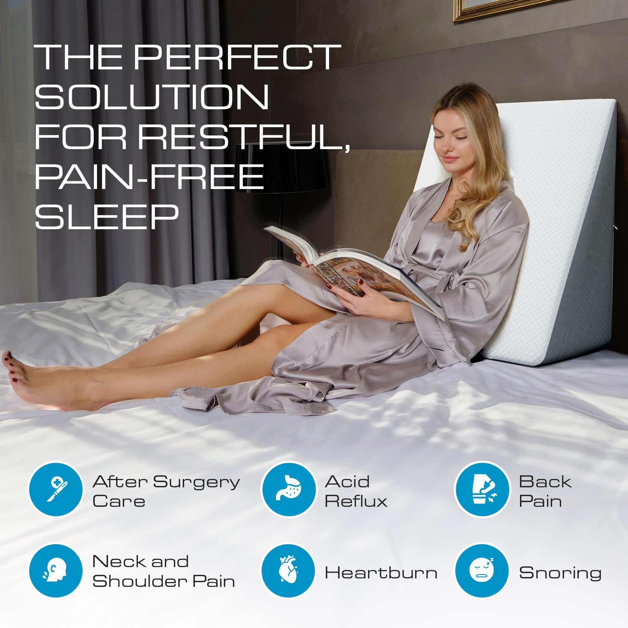 Kolbs Bed Wedge Pillow for Sleep Apnea, FSA Eligible Acid Reflux, and Back Pain Relief, with Chic Jacquard Cover - Headboard Wedges for Sleeping (Standard Width 7.5" Height)