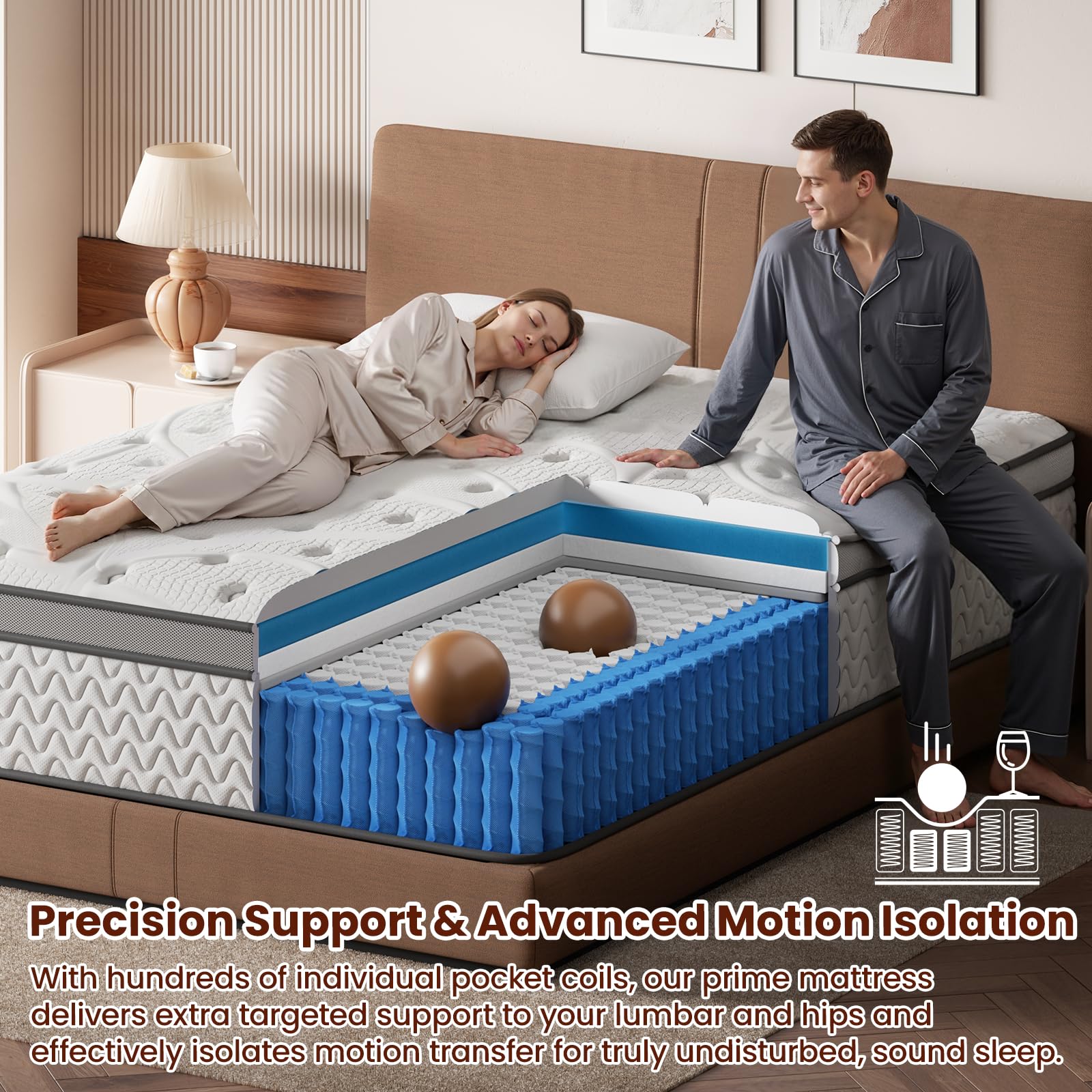 Mattress 12 Inch, 5-Zone Deep Sleep Firm Mattress with Extra Lumbar & Shoulder Support