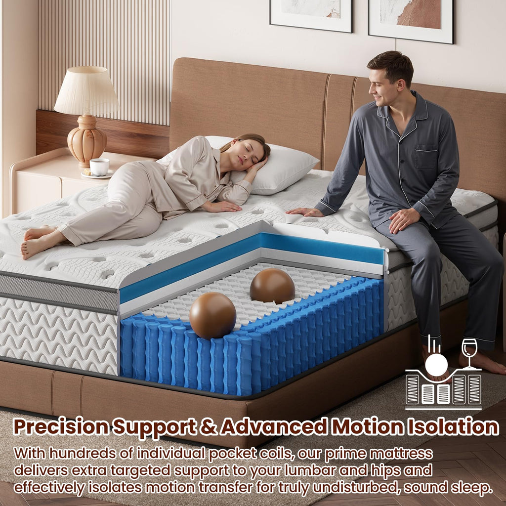Mattress 12 Inch, 5-Zone Deep Sleep Firm Mattress with Extra Lumbar & Shoulder Support