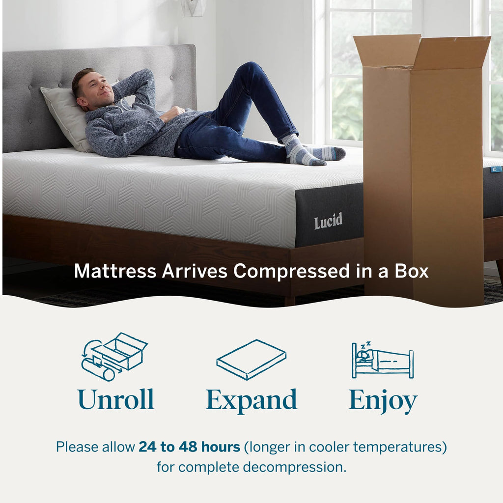 Lucid 8 Inch Memory Foam Mattress - Medium Firm Feel - Infused with Refreshing Bamboo Charcoal and Cooling Gel - Bed in a Box