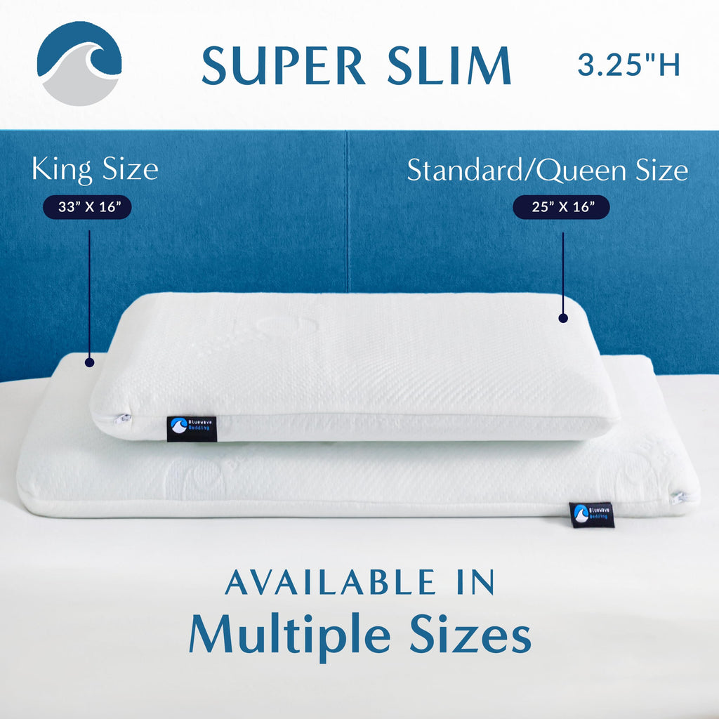Bedding Ultra Slim Max Cool CarbonBlue Gel Memory Foam Pillow for Stomach and Back Sleepers