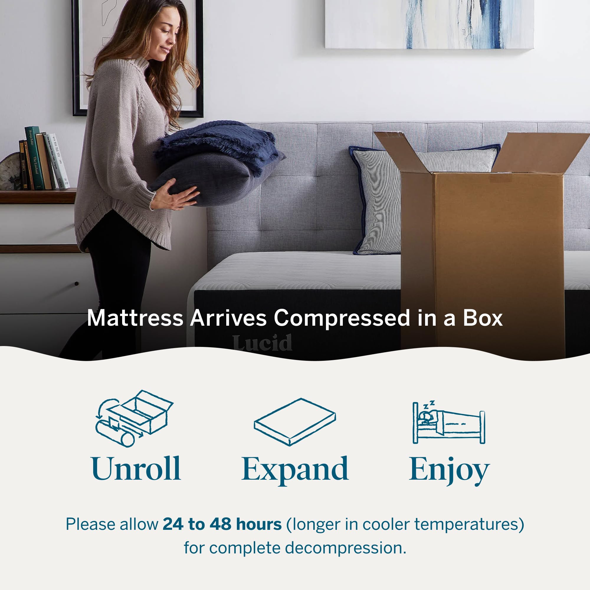 Lucid 8 Inch Memory Foam Mattress - Medium Firm Feel - Infused with Refreshing Bamboo Charcoal and Cooling Gel - Bed in a Box