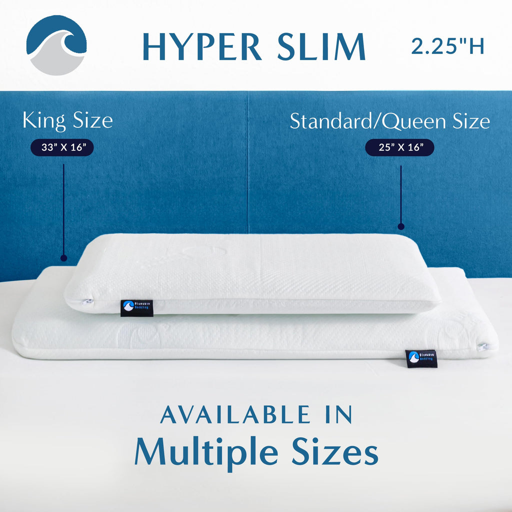 Bedding Ultra Slim Max Cool CarbonBlue Gel Memory Foam Pillow for Stomach and Back Sleepers