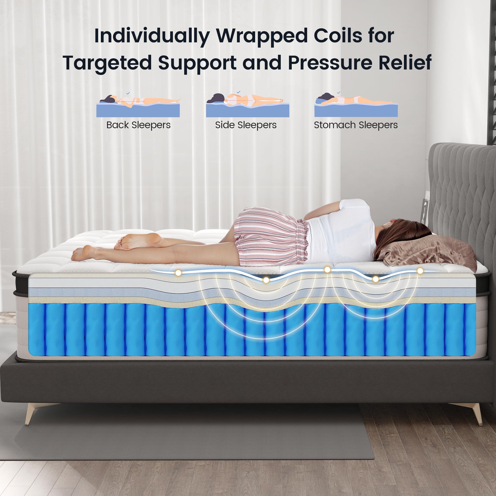 Queen Size Mattresses, 16 Inch Hybrid Queen Mattress in a Box
