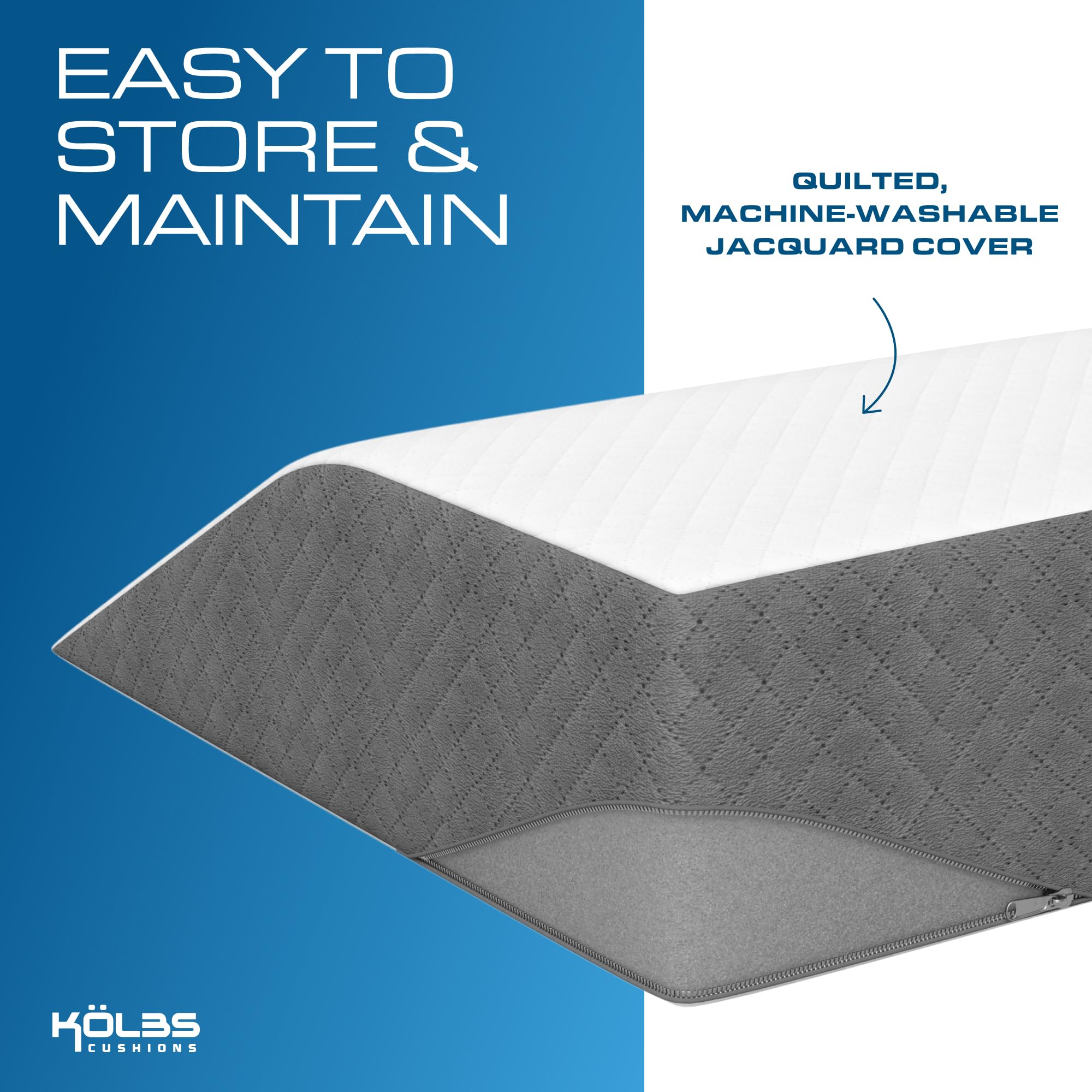 Kolbs Bed Wedge Pillow for Sleep Apnea, FSA Eligible Acid Reflux, and Back Pain Relief, with Chic Jacquard Cover - Headboard Wedges for Sleeping (Standard Width 7.5" Height)