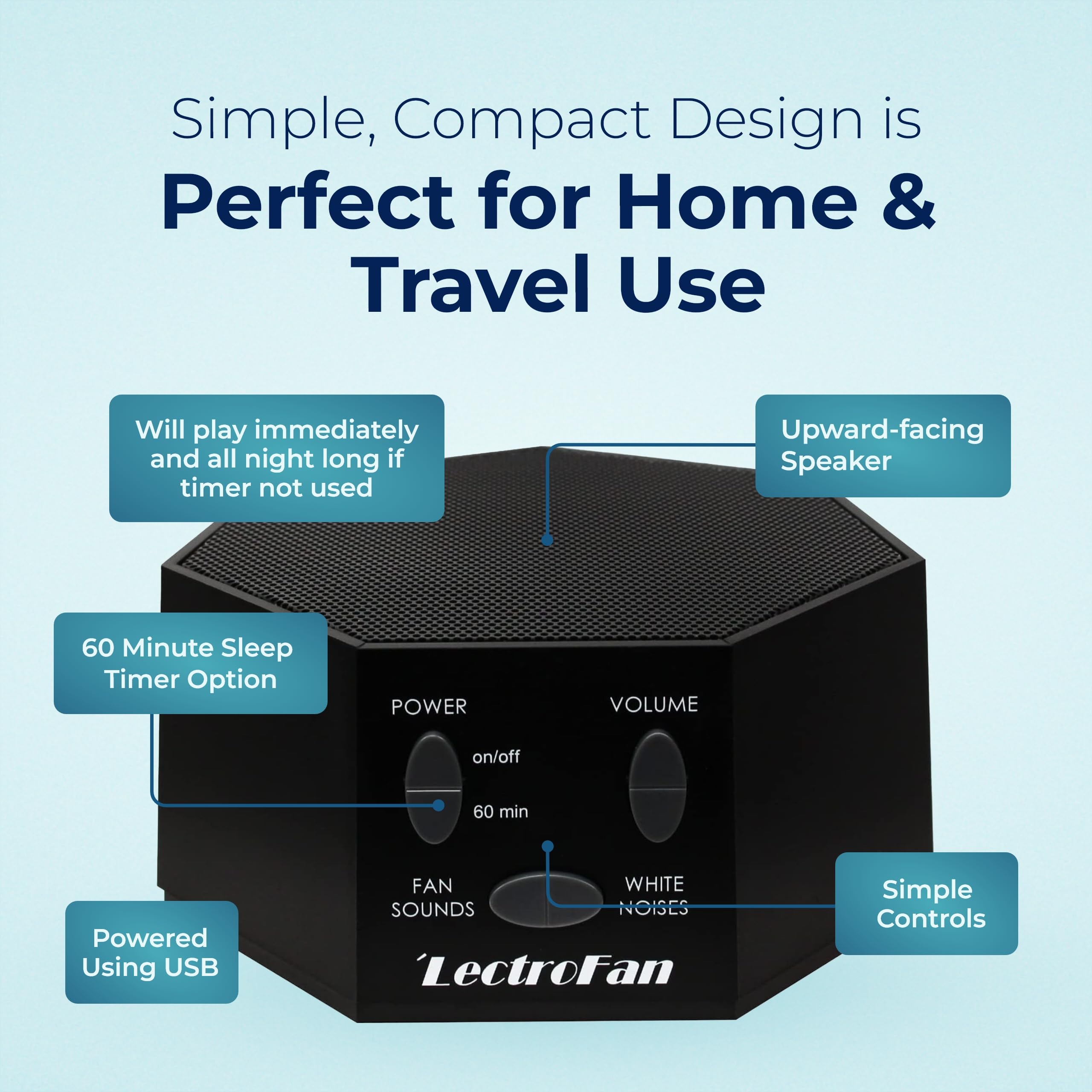 Adaptive Sound Technologies LectroFan Classic White Noise Machine - Compact Sleep Sound Machine