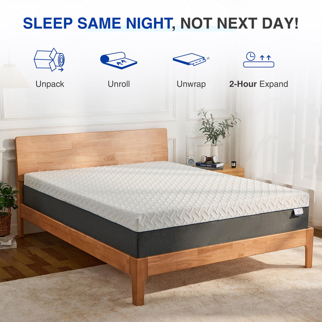 Green Tea Memory Foam Mattress, Full Size Mattress in a Box, Gel Infused Foam for Pressure